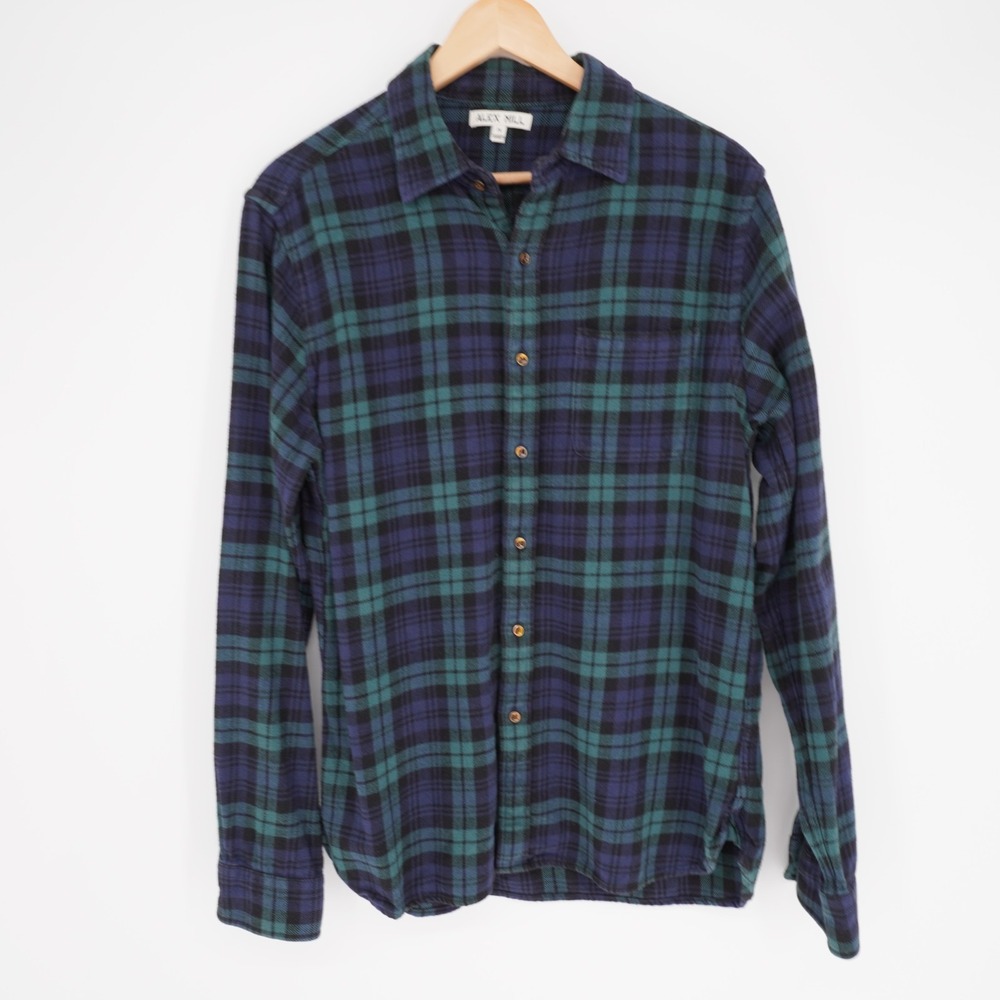 Alex Mill Flannel Button Down Shirt M Plaid Blue Green Cotton Heritage Classic - Picture 11 of 12